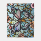 antike Bleiglas-Kunst in Blau mit Schmetterling Fleecedecke (Vorderseite)