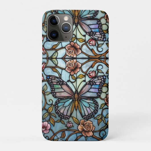 Antike Bleiglas Kunst in Blautönen eines Schmetter Case-Mate iPhone Hülle (Rückseite)