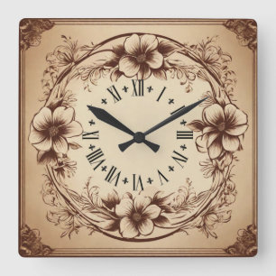 Antike Blume Quadratische Wanduhr