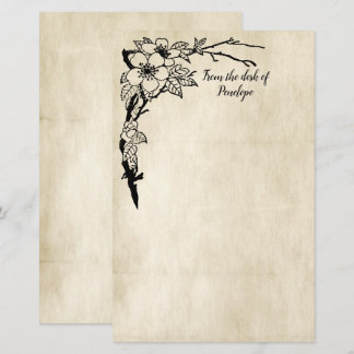 Antike Blumen Altes Pergament Fügen Sie Ihren Name Briefpapier