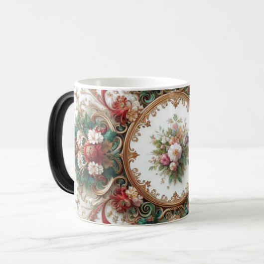 Antike Blumen bedruckte Farbwechselnde Kaffeetasse (Vorderseite Links)