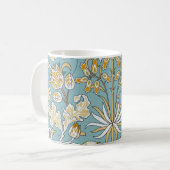 Antike Blumen, Blätter nahtloses hellblaues Muster Kaffeetasse (Vorderseite Links)