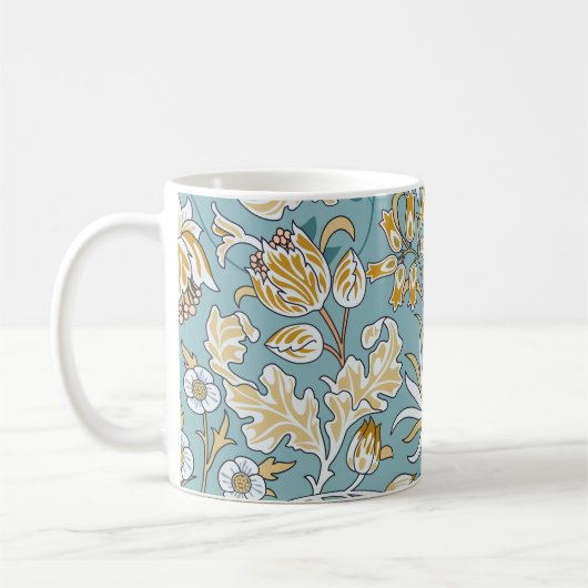 Antike Blumen, Blätter nahtloses hellblaues Muster Kaffeetasse (Links)