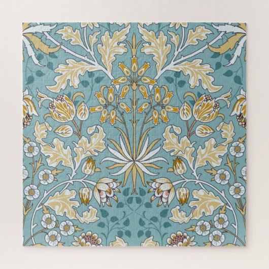 Antike Blumen, Blätter nahtloses hellblaues Muster Puzzle (Vertikal)