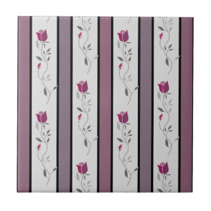 Antike Blumen gestreift in Schwarz und Rosa Fliese