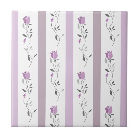 Antike Blumen gestreifte Muster weiß beige rosa Fliese (Vorderseite)