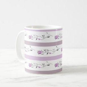 Antike Blumen gestreifte Muster weiß beige rosa  Kaffeetasse