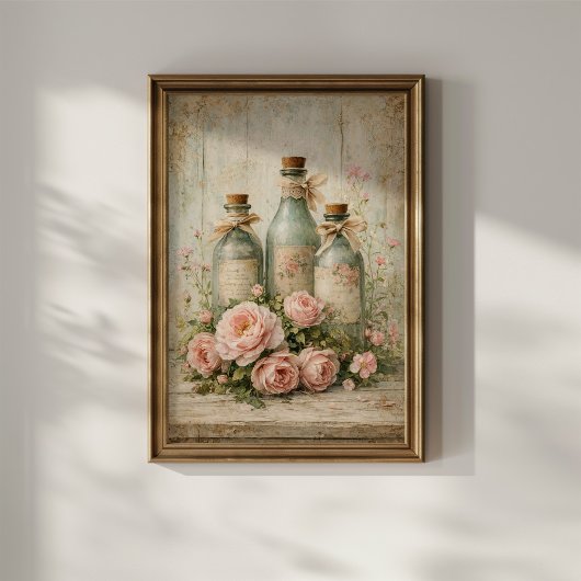 Antike Blumen Glasflaschen Poster