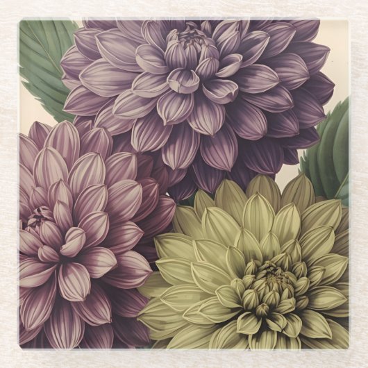Antike Blumen Glasuntersetzer (Vorderseite)