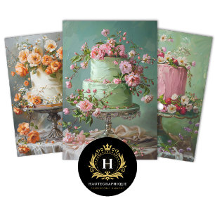 Antike Blumen Hochzeitstorte Lebensmittel Bäckerei Geschenkpapier Set