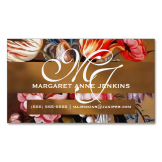 Antike Blumen in einer Vase | Monogramm-Magnet Magnetische Visitenkarte