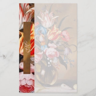 Antike Blumen in einer Vase | Monogrammierte Korre Briefpapier