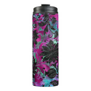 Antike Blumen-Jungle Schwarz Zebrastreifen Grunge Thermosbecher