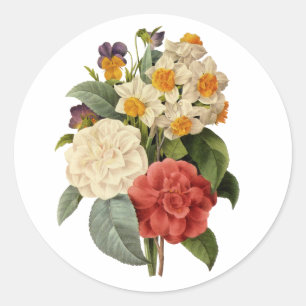 Antike Blumen, Kamelien und Narzissen, Redoute Runder Aufkleber