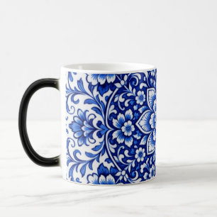 Antike Blumen Keramik-Tasse Blue & White Botanic Verwandlungstasse