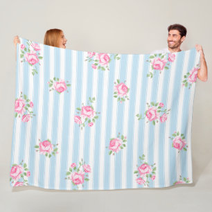 Antike Blumen Klassische weiße Streifen rosa Rosen Fleecedecke