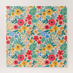 Antike Blumen, kleine bunte Blüten. Puzzle