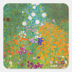 Antike Blumen-Kunst von Gustav Klimt im Stil eines Quadratischer Aufkleber