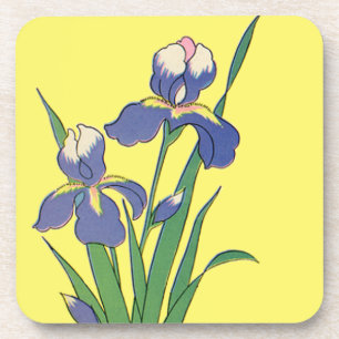 Antike Blumen, lila Frühlingsgarten-Iris-Blüten Getränkeuntersetzer