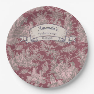 Antike Blumen rot rosa toile de jouy Duschvorhang Pappteller