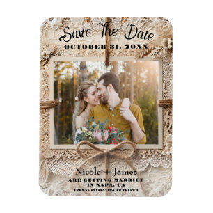 Antike Blumen-Spitze-Jute Rustikal Save-the-Date-K Magnet