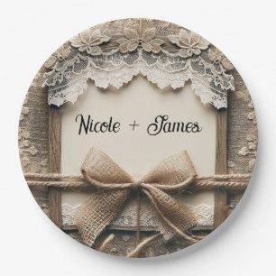 Antike Blumen-Spitze-Jute Rustikale Hochzeit Pappteller