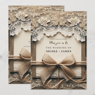 Antike Blumen-Spitze-Jute-Schleife Rustikale Hochz Einladung