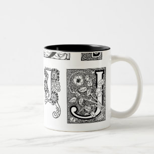 Antike Blumen-Tasse mit Buchstabe J Zweifarbige Tasse