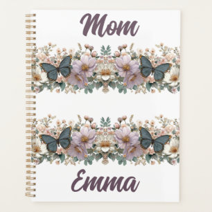 Antike Blumen und grüner Schmetterling für Mama Planer