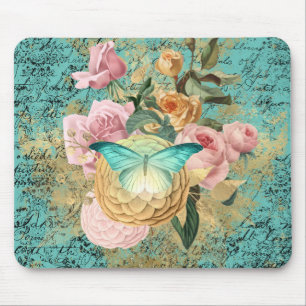 Antike Blumen- und Schmetterlingsbouquet Mousepad