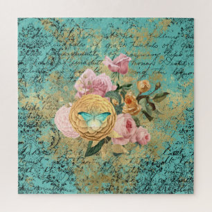 Antike Blumen- und Schmetterlingsbouquet Puzzle