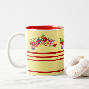 Antike Blumen- und Streifen-Tasse Zweifarbige Tasse