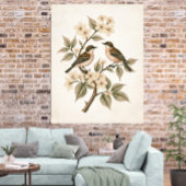 Antike Blumen Vögel Botanische Kunst Poster