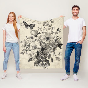 Antike Blumenanordnung - monochrome Motte Fleecedecke