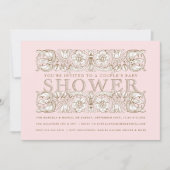 Antike Blumendekoration Rotes Brautparty Einladung (Vorderseite)