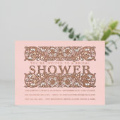 Antike Blumendekoration Rotes Brautparty Folieneinladung (Stehend vorne)