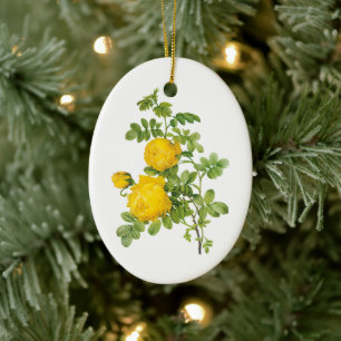 Antike Blumengemälde, gelbe Rosen von Redoute Keramik Ornament