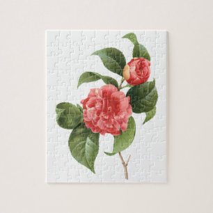 Antike Blumengemälde, rosa Kamelienblüten von Redo Puzzle
