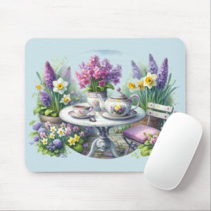 Antike Blumengesellschaft im Garten zum Tee Mousepad