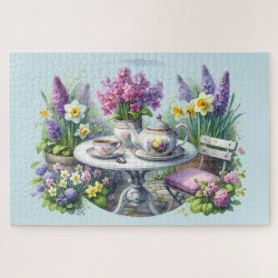 Antike Blumengesellschaft zum Tee im Garten Puzzle