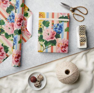 Antike Blumengestreifen Geschenkpapier
