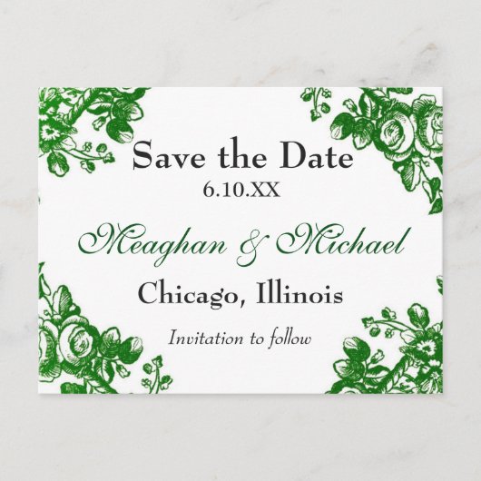 Antike Blumengrün Ankündigungspostkarte (Vorderseite)