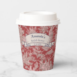 Antike Blumenmuster rote rosa Toile de Jouy Dusche Pappbecher
