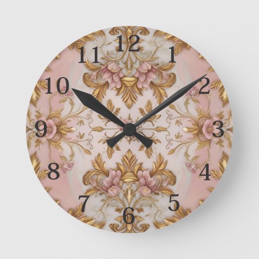 Antike Blumenmuster Runde Wanduhr (Vorderseite)