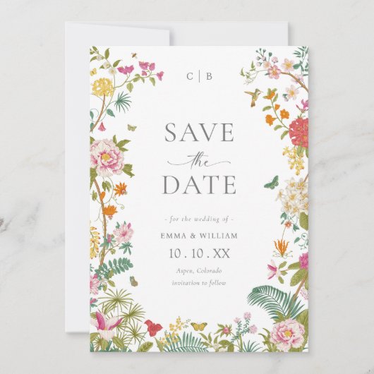 Antike Blumenmuster Save The Date (Vorderseite)