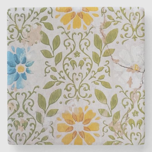 Antike Blumenmuster Steinuntersetzer (Vorderseite)