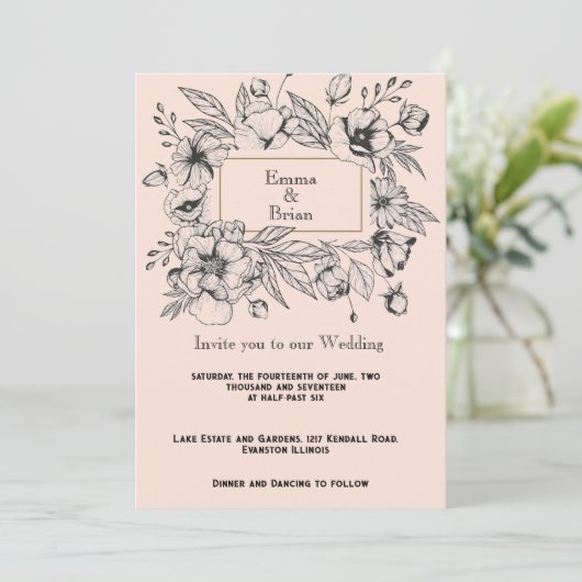 Antike Blumenrahmen Einladung (Stehend Vorderseite)
