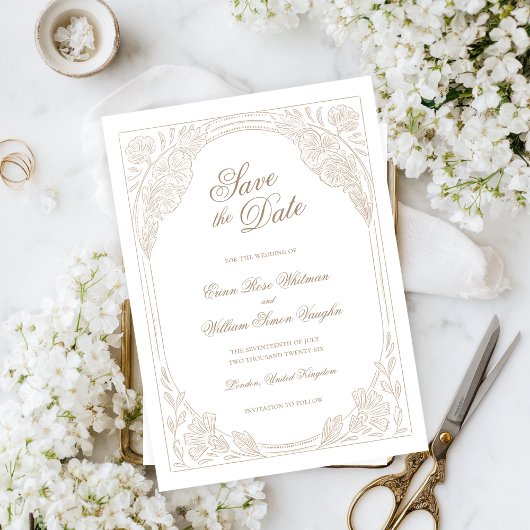 Antike Blumenrahmen Save The Date Einladung