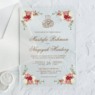 Antike Blumenstrauß-Grenze Islamische Hochzeit Acryleinladungen