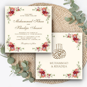 Antike Blumenstrauß-Grenze Islamische Hochzeit Einladung
